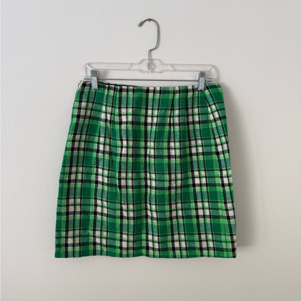 Vintage Retro Green Tartan Plaid Women's Wool Skirt Handmade - Size Small (4/6) - Picture 7 of 10